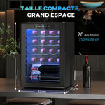 Cave à vin 20 bouteilles 53L haute performance température réglable 5-18° avec lumière LED, noir