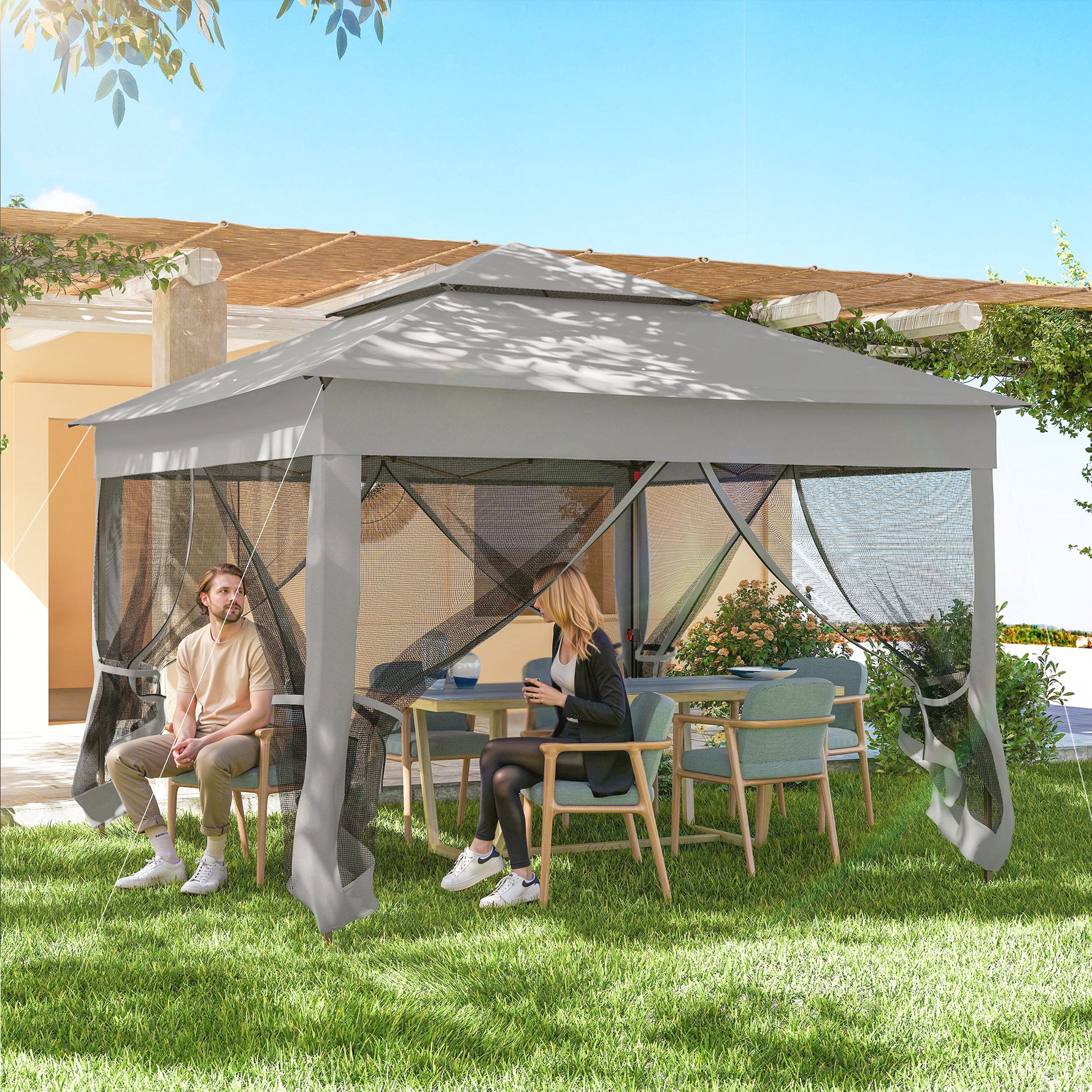 Tonnelle Barnum de Jardin Pop-up Pliant Acier Polyester imperméabilisé Anti UV moustiquaires + Sac de Transport