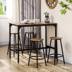 Ensemble table haute et 4 tabourets avec Repose-Pieds, métal noir et aspect bois pour cuisine salle à manger