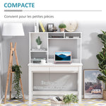 Bureau avec rangement bibliothèque en bois moderne avec étagères et grand plateau pour petits espaces maison chambre à coucher, 105 x 50 x 137,5 cm, blanc