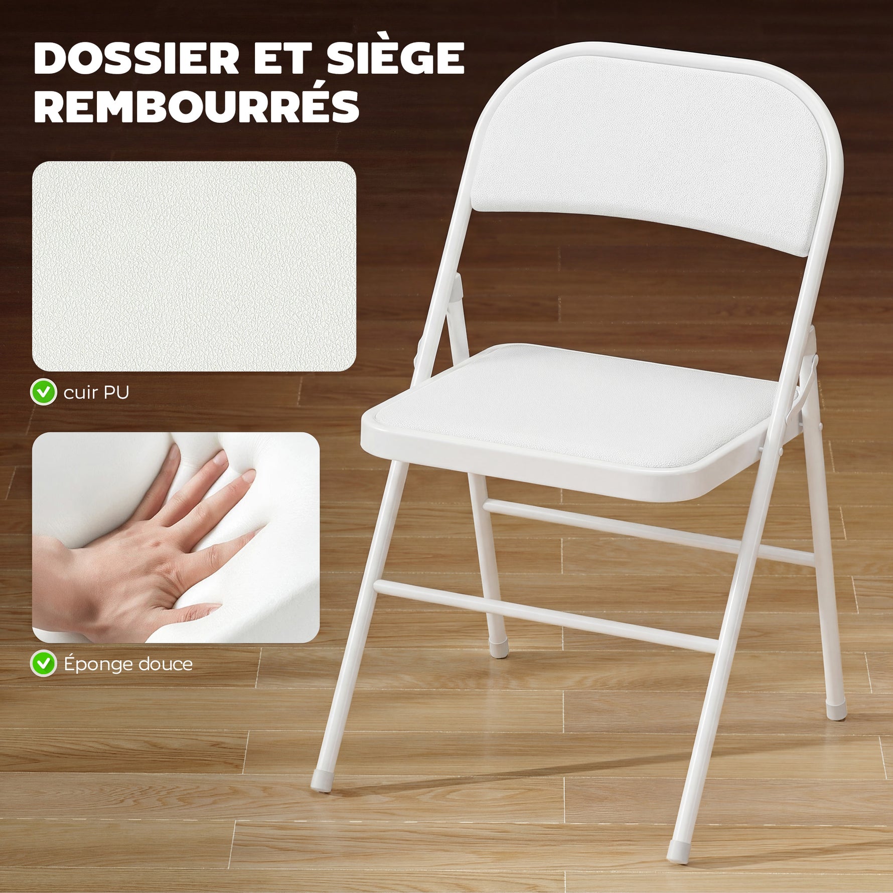 Lot de 6 chaises pliantes chaises de salle à manger portables cadre en acier 45 x 46 x 78 cm blanc
