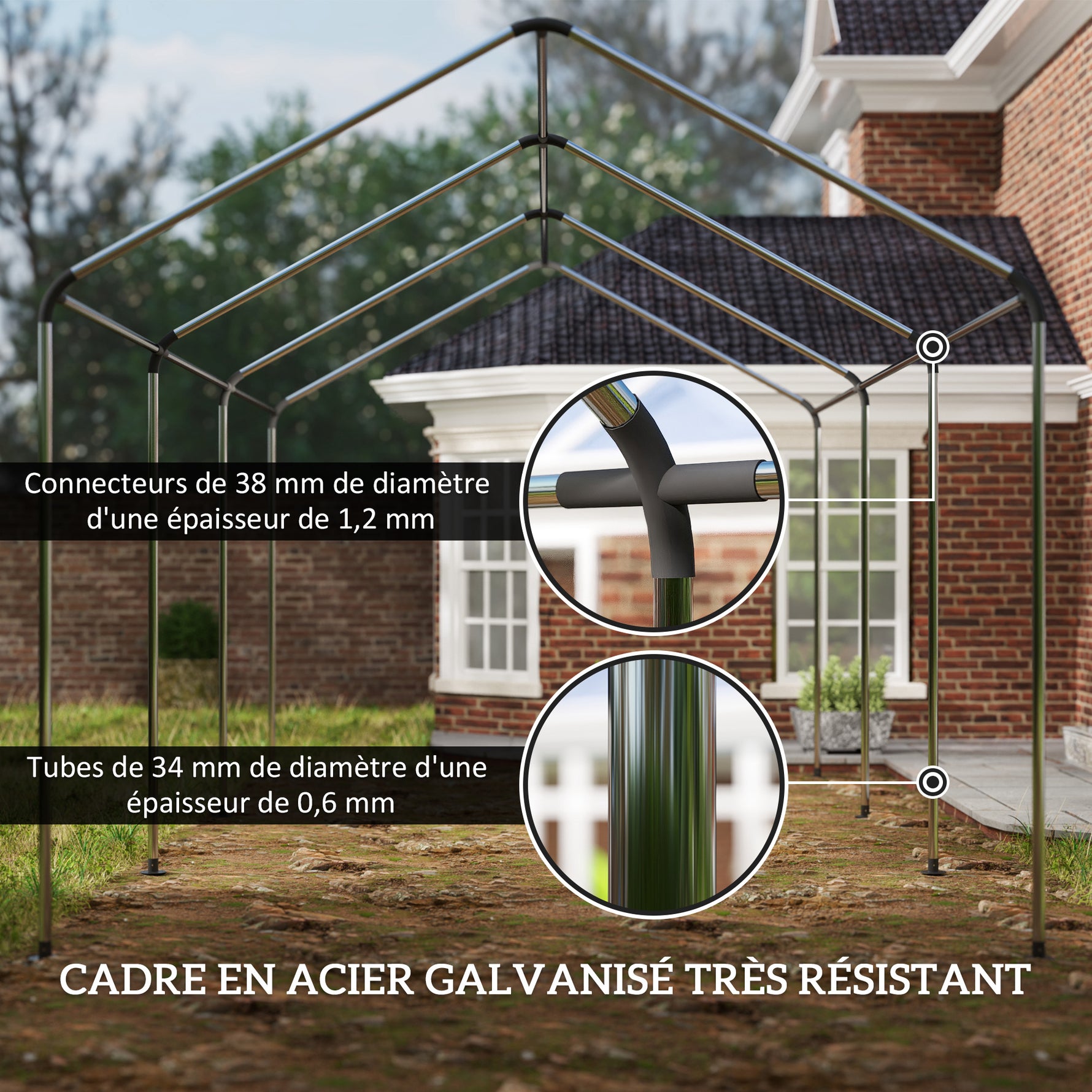 Tente garage carport 3 x 6m Auvent de voiture robuste avec 2 portes enroulables, toile 200g PE, vert