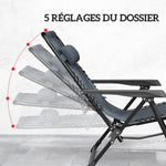 Lot de 2 chaise longue pliable et inclinable avec table d'appoint, porte-gobelets et appuie-têtes, charge 120 kg, gris