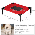 Cama elevada para perros, gatos y mascotas, tejido Oxford textileno microperforado, 61 x 46 x 18 cm, rojo y negro