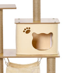 Krabpaal speeltoren voor katten, plateaus, huisje, bed, hangmat, ladder en krabpalen van jute 60x40x130cm geel