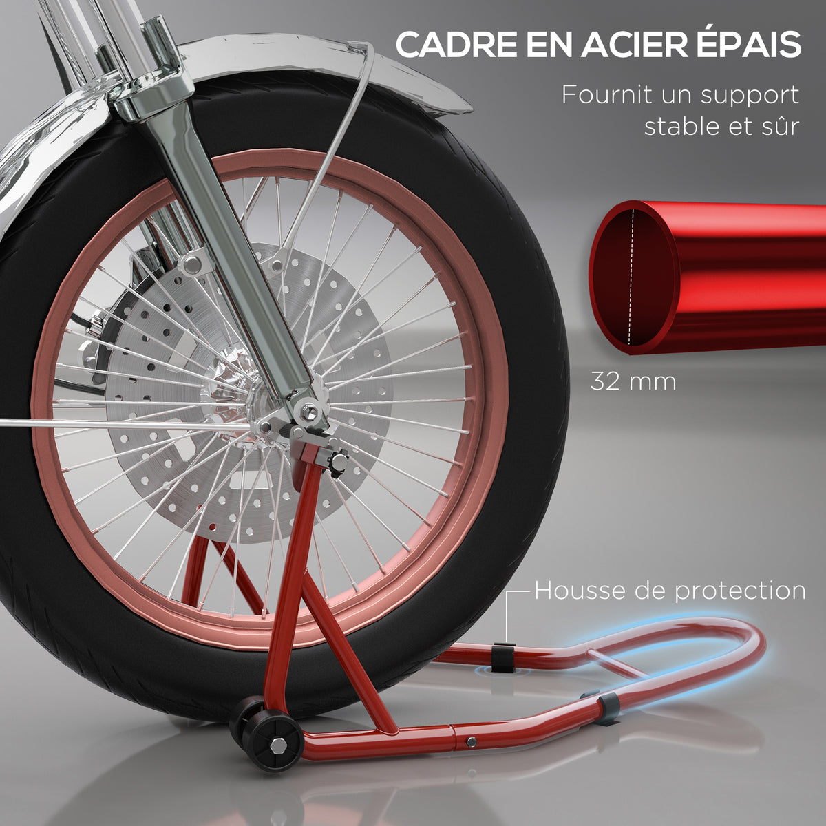 Support pour moto, béquille avant pour moto avec goupille réglable et adaptateurs pour bras oscillant, rouge