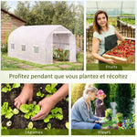 Serre tunnel de jardin 8m², serre de jardin tunnel avec 1 portes et 6 fenêtres, bâche PE 140g/m² 400x200x200cm blanc