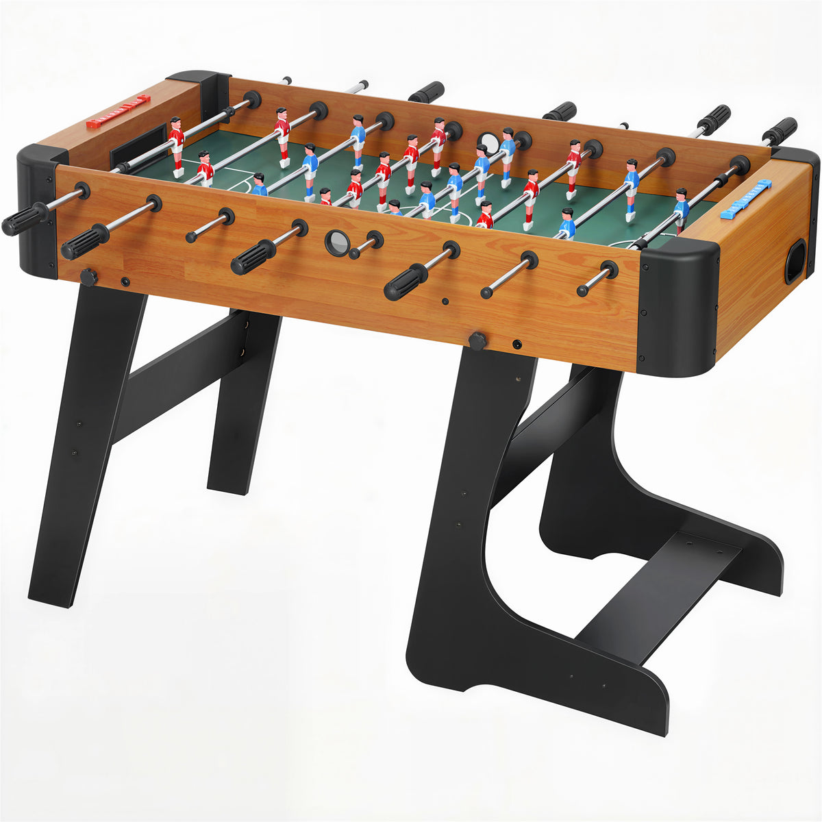 Calciobalilla pieghevole in legno, tavolo da calcio balilla pieghevole con gambe, 2 palline, 22 giocatori, 118 x 107,5 x 78 cm, marrone