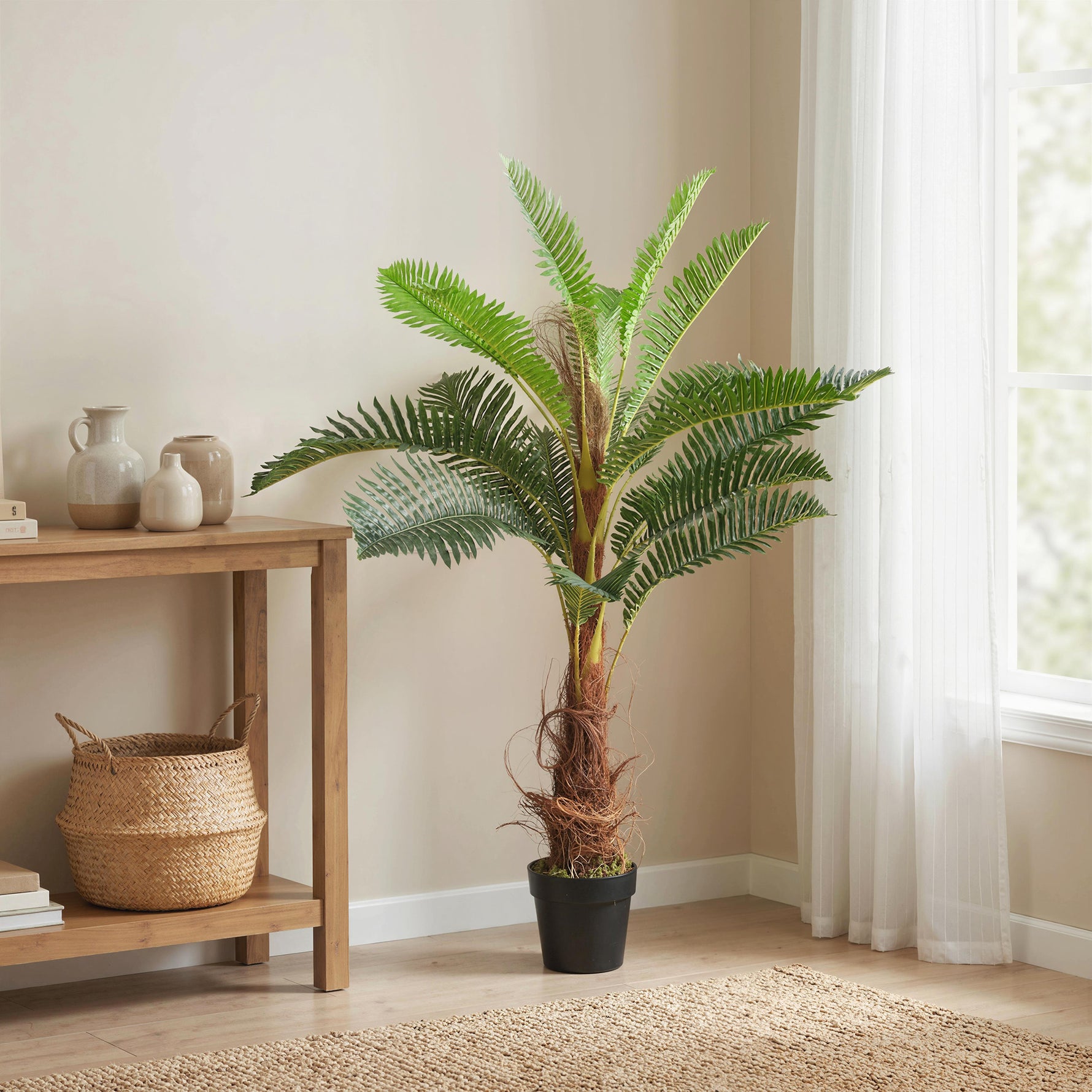 Palmier Artificiel palmier 100 cm avec 21 Feuilles en PEVA, Plante Décorative avec Pot en Plastique, Vert