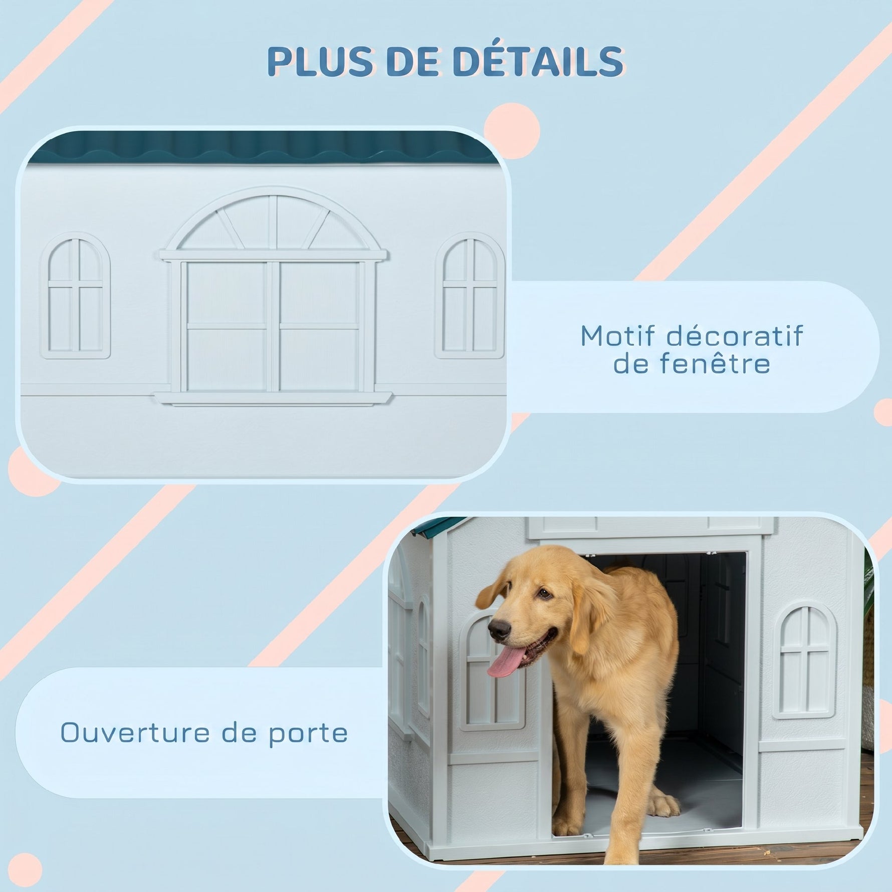 Niche pour Chien Extérieur avec Toit en Pente et Porte Avant Ouverte, pour Chiens Moyens et Grands, 84,2x98,2x82cm, Bleu