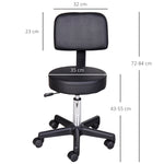 Tabouret massage a roulettes reglable en hauteur pivotant avec dossier ergonomique noir