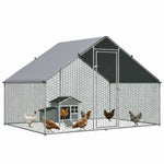 Enclos pour Poules XXL 6 m² - Grand Parcours Extérieur en Acier Galvanisé 3x2x2m - Volière de Jardin Anti-renard avec Bâche de Toit pour 4-6 Poules, Canards ou Lapins, Gris