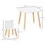 Ensemble table et chaises enfant design scandinave motif ourson bois pin MDF blanc