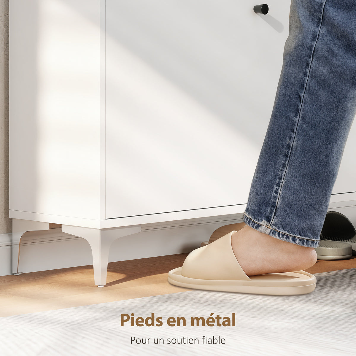 Meuble à chaussures 16 paires, armoire à chaussures avec 2 tiroirs rabattables, étagères réglables, 80x24x101cm, blanc