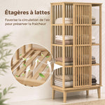 Armadio guardaroba in bambù a 5 livelli con anta scorrevole, design a doghe traspirante, legno naturale