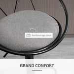 Lot de 2 tabourets de Bar Design néo-rétro réglable pivotant avec Repose-Pied métal Noir Lin Gris