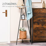 Porte-manteau trépied style industriel branches 2 étagères + 6 patères dim. 52L x 46l x 182H cm métal noir