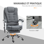Fauteuil de bureau direction massant chauffant hauteur réglable dossier inclinable toile de lin gris