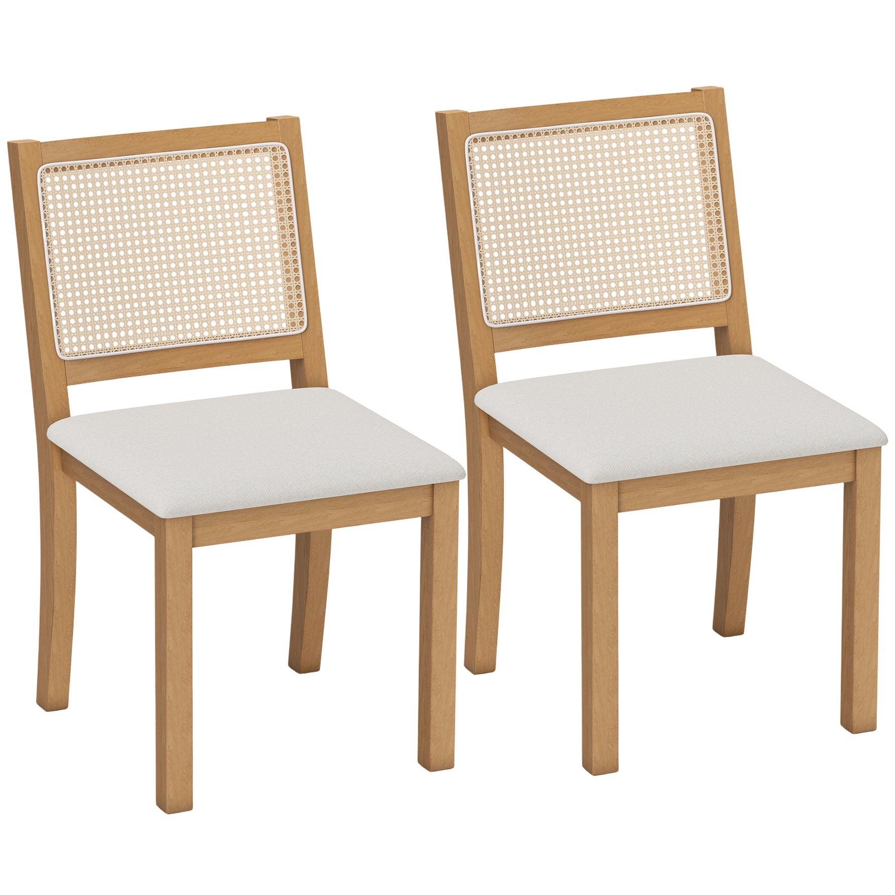 Lot de 2 chaises de salle à manger, chaises de cuisine avec assise rembourrée, dossier effet rotin, crème et chêne