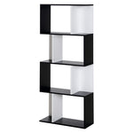 Bibliothèque à 5 niveaux, meuble de rangement en forme de S avec étagères, étagère de rangement pour salon, chambre bureau, 60 x 24 x 148 cm, noir, blanc