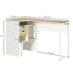 Bureau d'Angle avec 2 Tiroirs, 120 x 60 cm, Bureau en L avec 3 Compartiments Ouverts, Table Informatique pour Étudier, Travailler, Chambre, Maison, Chêne Clair