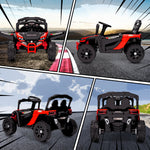 Voiture électrique enfant UTV, buggy électrique enfant 12V 2 moteurs, télécommande, LED, musique, klaxon, 3-8 ans, rouge