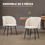 Juego de 2 sillas de comedor con respaldo de tela efecto lana de borreguito, patas de acero, 55 x 62 x 80 cm, beige negro