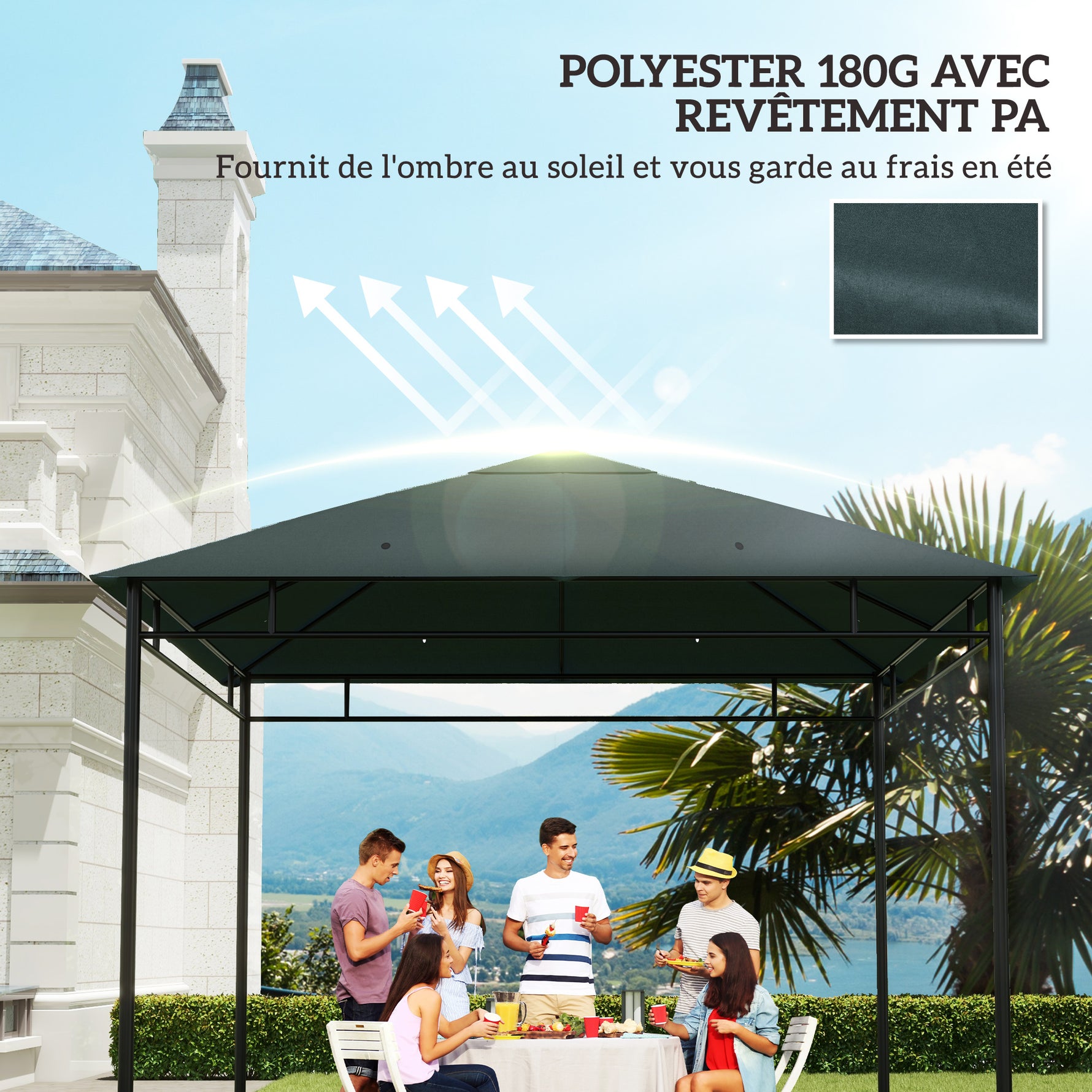 Toile de rechange pour pavillon tonnelle tente toit de remplacement gazebo de jardin tissu polyester 180 g/m²