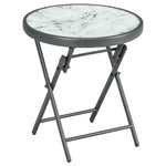 Table basse pliante table d'appoint pliante plateau effet marbre en verre trempé structure métal ronde Ø45 x 50 cm blanc