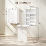Bureau pliable mural, table murale pliante avec étagères pour salon, salle à manger, bureau, 93,8 x 60 x 147 cm, blanc