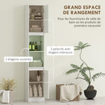 Meuble colonne salle de bain, meuble de rangement avec 2 portes, 2 compartiments ouverts, , 30 x 24 x 170 cm, blanc