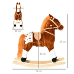 Cheval à Bascule en Bois et Peluche pour Enfant Cheval de Cowboy peluche Pour Enfants de 3-6 Ans Jouet balançoire avec Effet sonore Selle rênes Marron Blanc