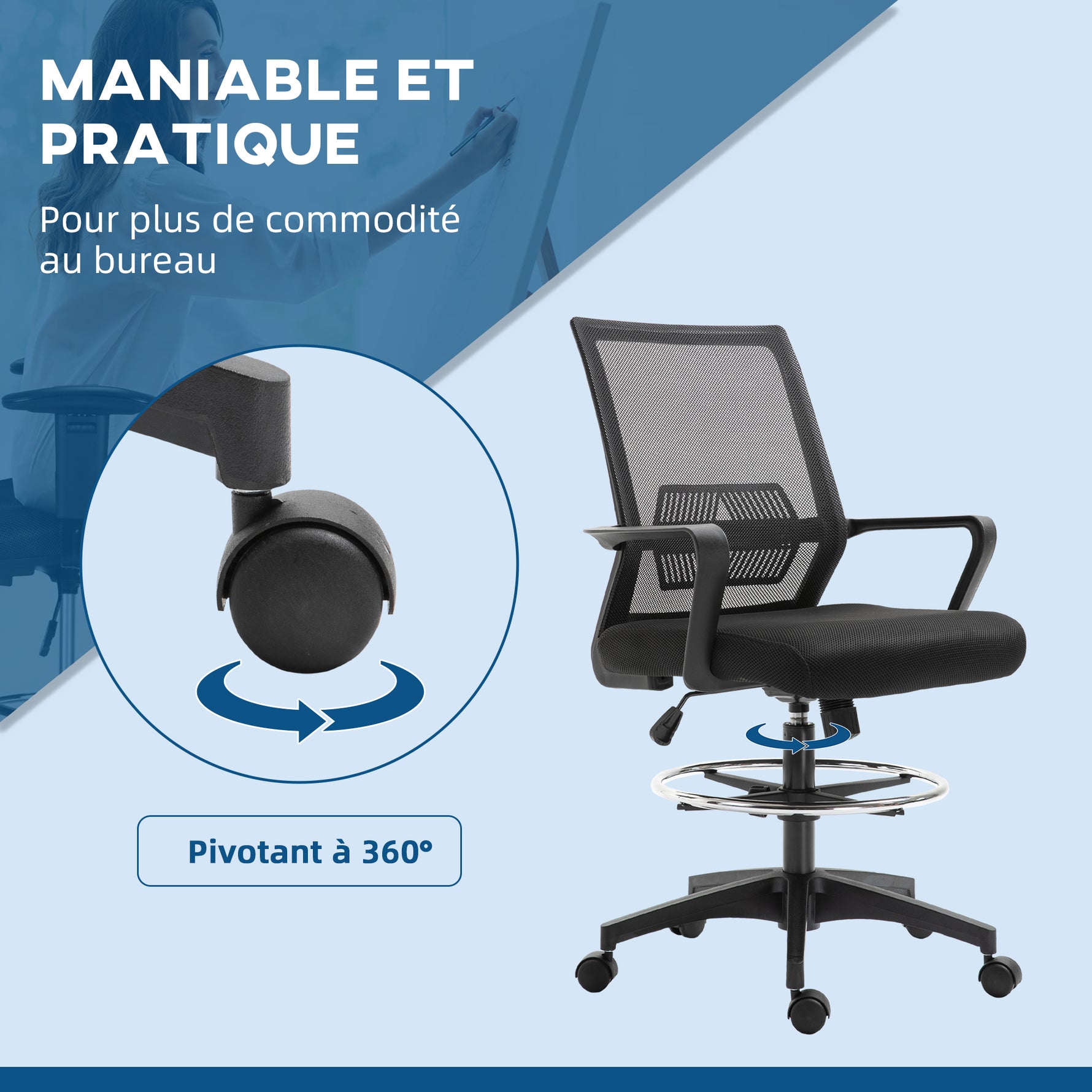 Lot de b2 fauteuils de bureau chaise de bureau assise haute réglable dim. 64L x 59l x 104-124H cm