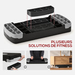 Stepper aerobic fitness hauteur reglable 2 niveaux surface antiderapante PP 68 x 29 x 15 cm noir et gris