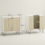 Meuble sous lavabo, meuble de salle de bain avec 2 portes, pieds en acier, 60 x 30 x 60 cm, blanc et bois naturel