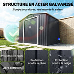 Abri de jardin en métal 2,42 m² cabane de jardin 213 x 130 x 185 cm avec fondation, porte coulissante gris foncé