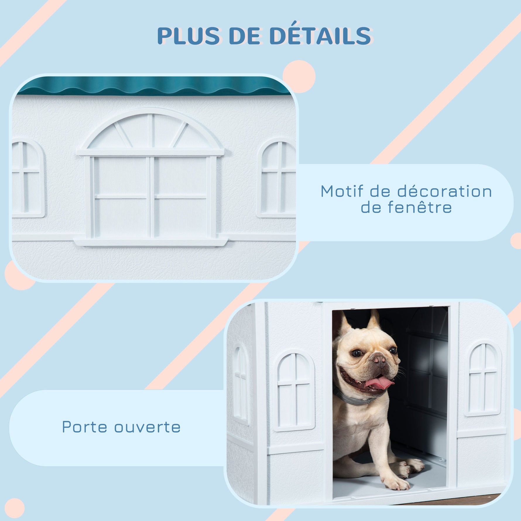 Niche pour chien chenil à l'extérieur en PP blanc pour chiens de petite et moyenne taille - 65 x 75,7 x 63 cm