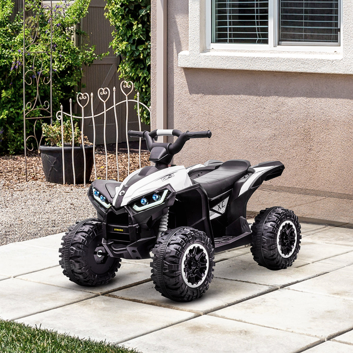 Elektrisches Kinder-Quad-Buggy 12 V 6 km/h max. Leuchteffekte Kindersitz für 3-5 Jahre Metall PP schwarz weiß