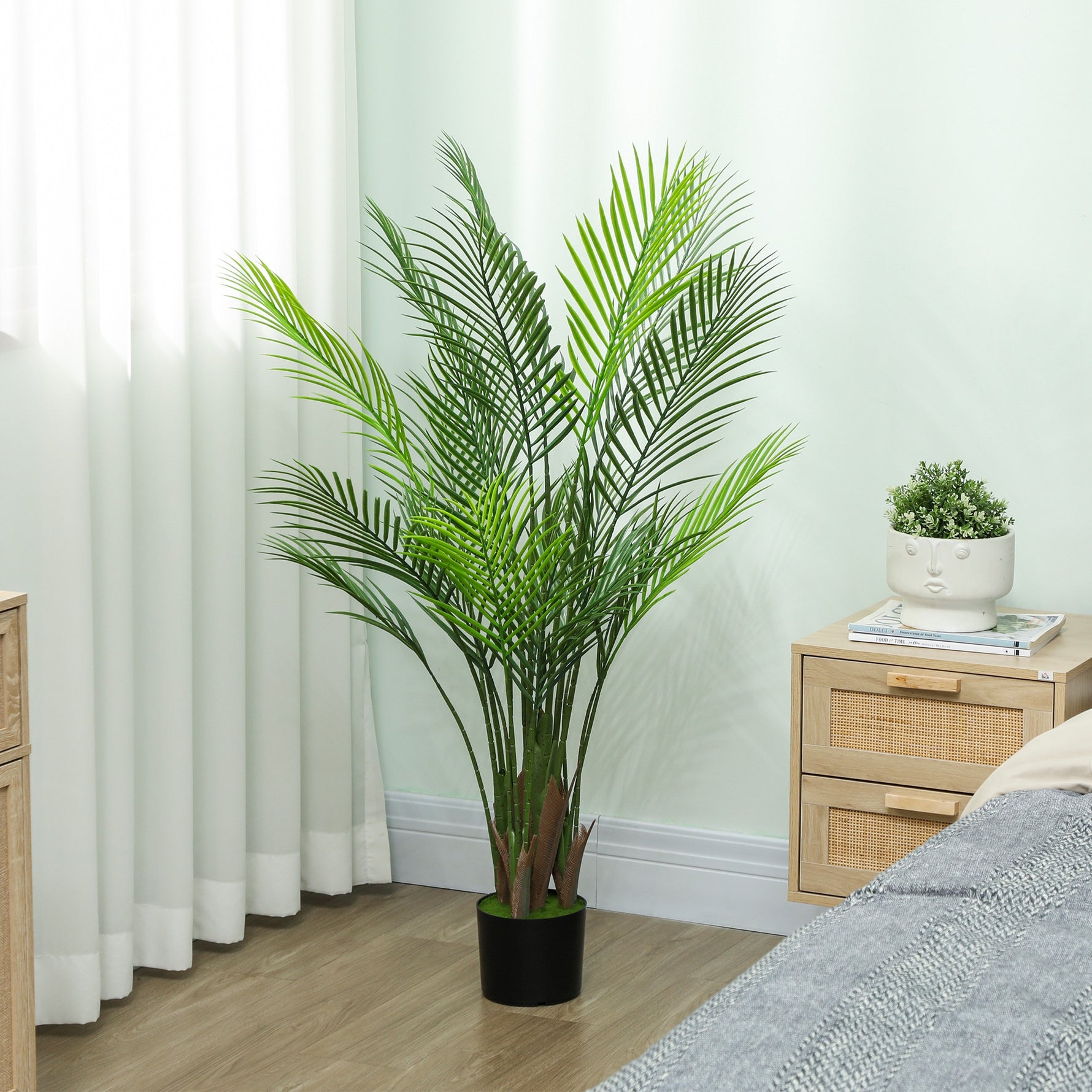 Plante artificielle intérieure 120 cm, palmier arbre artificiel avec pot en plastique et flocage, vert