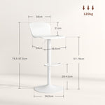 Lot de 2 tabourets de bar, chaises de bar réglable en hauteur, dossier et repose-pieds, 38,5x40x76,5-97,5cm, blanc