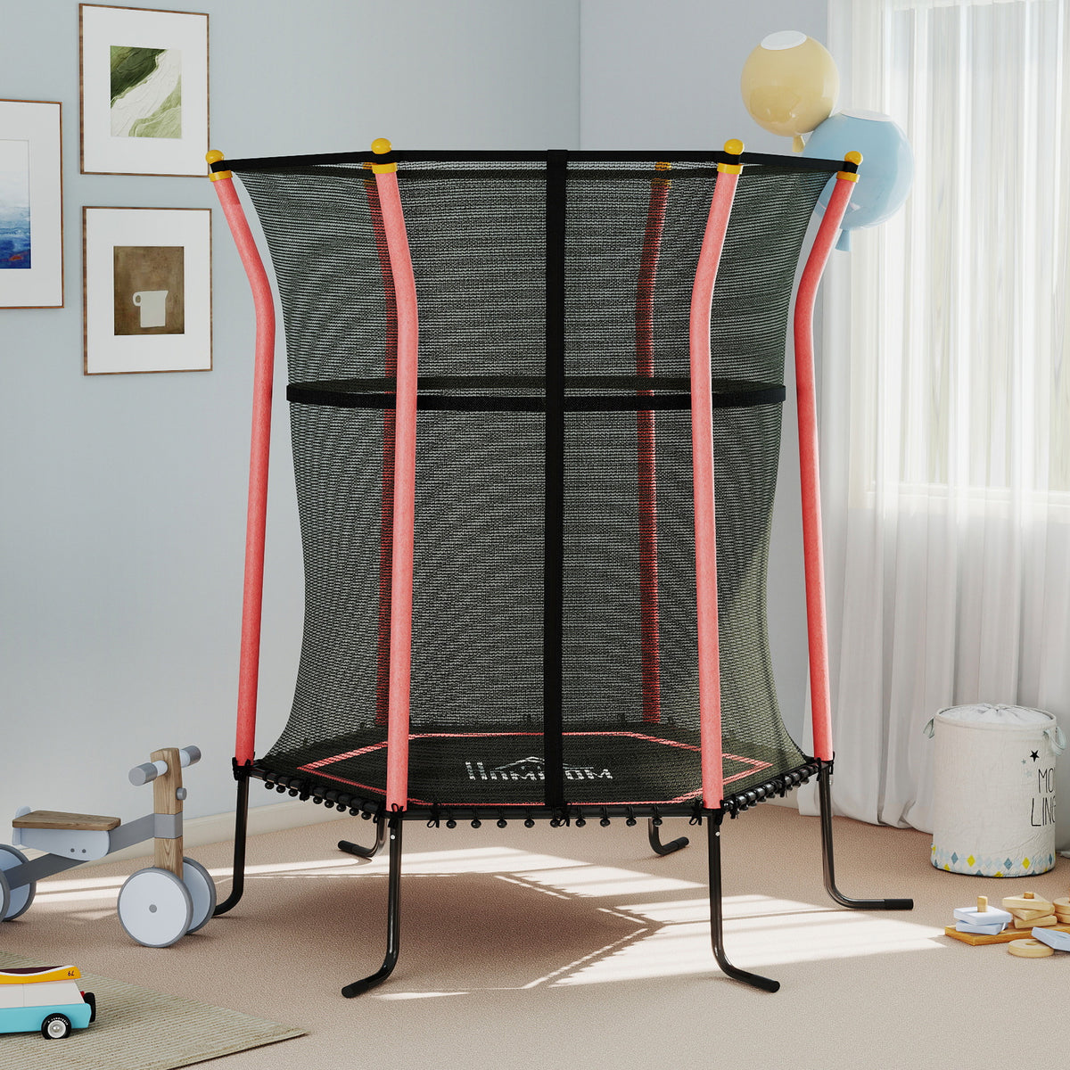 Trampoline pour enfant 1,22 x 1,11 x 1,9 m filet de sécurité porte zippée 6 poteaux rembourrés inclus rouge noir