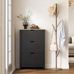 Armoire à Chaussures 3 Portes abattantes 2 Compartiments Panneaux Particules noir chêne