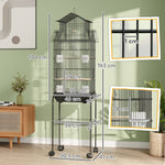 Cage à oiseaux sur pied, volière sur roulettes avec balançoire, support, design maison, 50,5 x 41 x 163 cm en acier noir