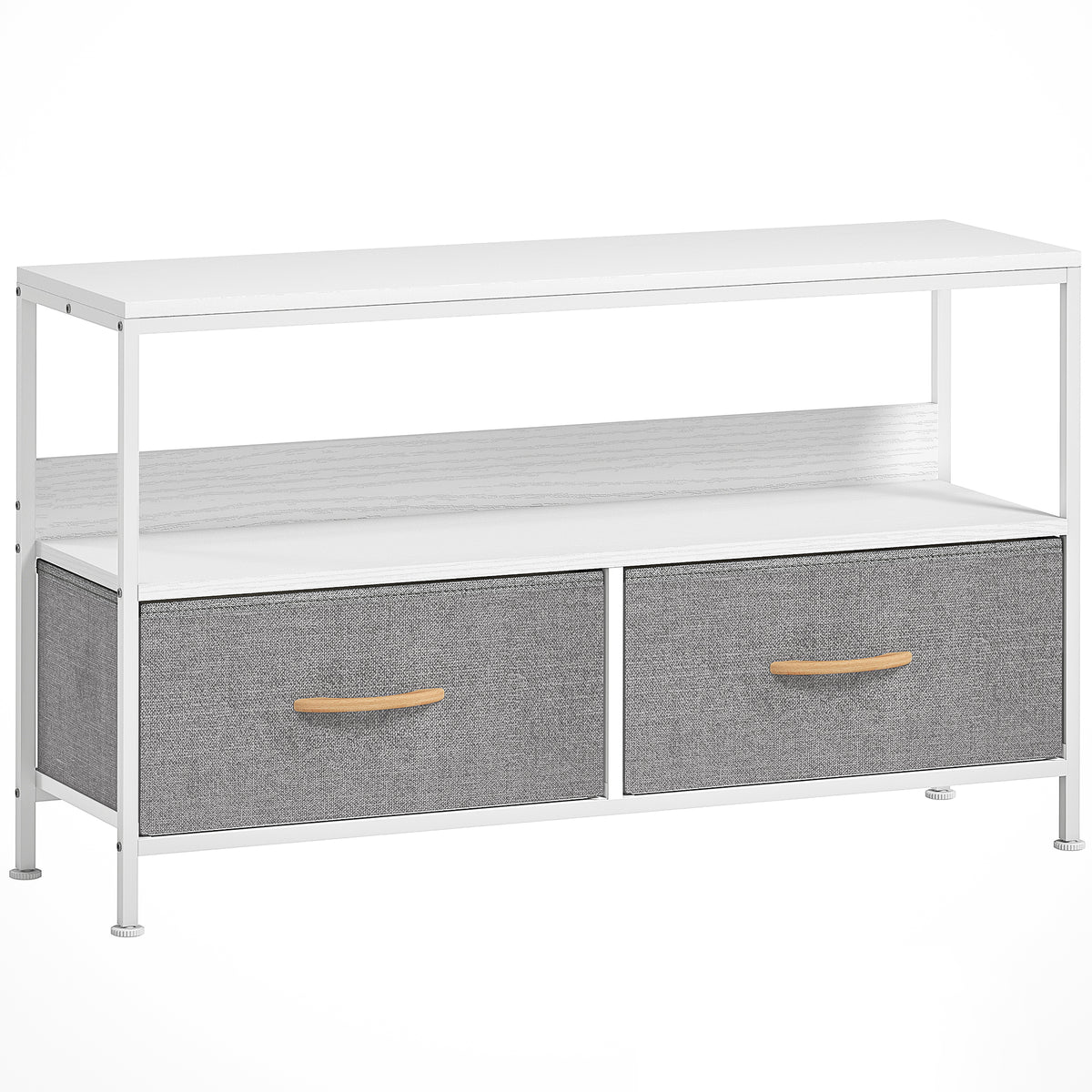 Meuble TV, meuble télé pour téléviseur jusqu'à 47 pouces avec 2 tiroirs et pieds en acier, 98 x 29 x 56 cm, gris clair