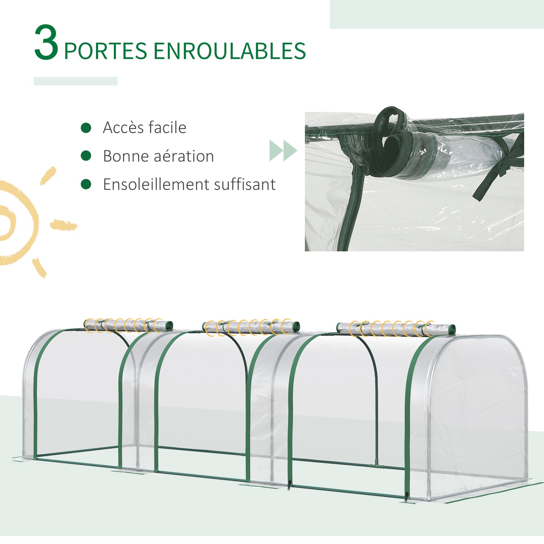 Mini Serre de Jardin Serre à tomates 3L x 1l x 0,8H m Acier PVC 140 g/m² Anti-UV 3 fenêtres Vert et Transparent