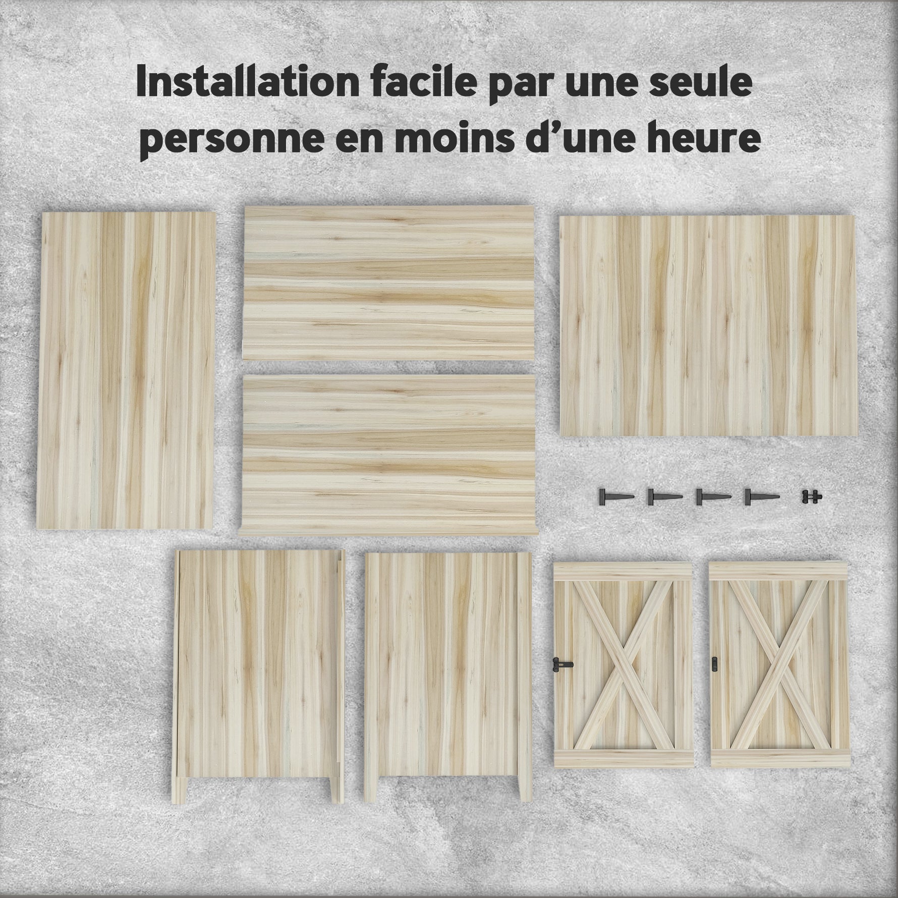 Armoire de jardin en bois, placard de jardin en bois avec étagères et double portes, 110 x 60 x 88,5 cm, bois naturel