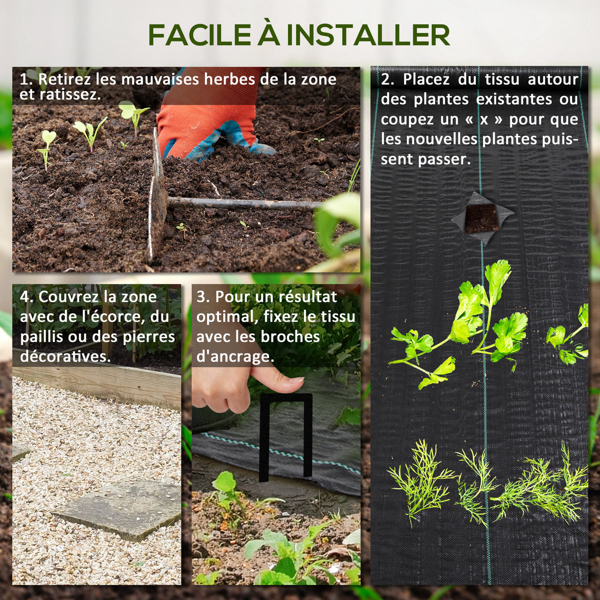 Toile de paillage géotextile de paillage contre les mauvais herbes 100 x 2 m résistant aux déchirures polypropylène noir