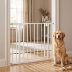 Barrière de Sécurité pour Chiens et Bébés 76 à 88 cm avec Extension, Fixation par Pression sans Perçage, 76 à 88 cm, Blanc
