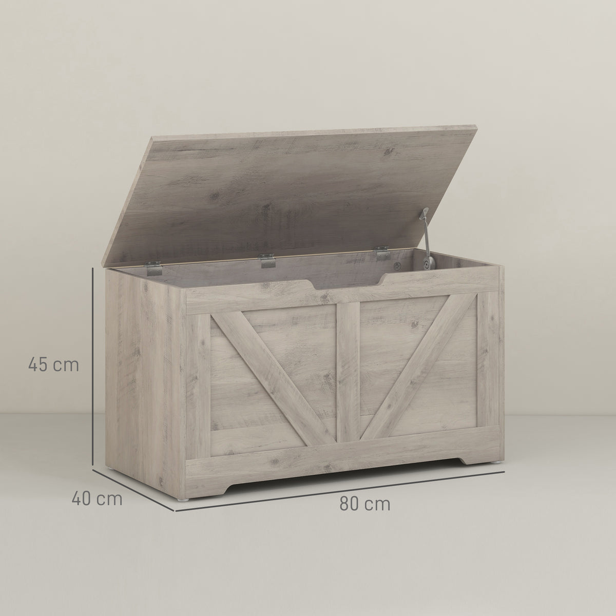 Coffre de rangement, banc de rangement avec couvercle rabattable et charnières de sécurité, 80 x 40 x 45 cm, gris