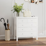 Commode à 5 tiroirs, meuble de rangement, avec poignées, glissières métalliques,  en bois, 79l x 39,5P x 80,5H cm, blanc